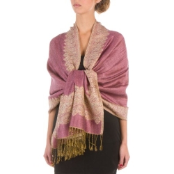 Sakkas Border Pattern Layered Reversible Woven Pashmina Shawl Scarf Wrap Stole - Mauve