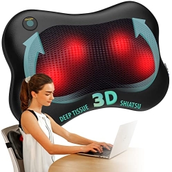 Zyllion Shiatsu Back and Neck Massager - 3D Deep Tissue Kneading Massage Pillow with Heat for Back Pain, Muscle Aches, Chairs and Cars (NOT Cordless) - Black (ZMA-13-BK)